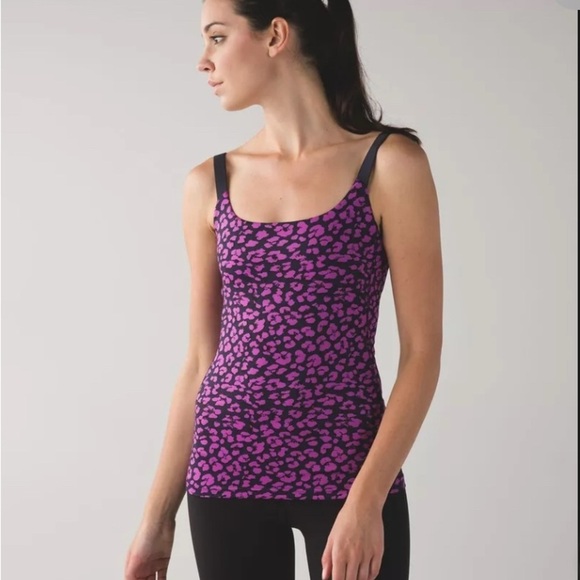 lululemon athletica Tops - Lululemon Barre None Tank Sz 6 Mini Cherry Cheetah Ultra Violet Navy Blue Preppy